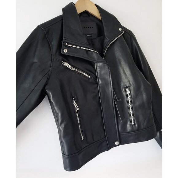 NEW BLANK NYC Essentials FAUX Leather Moto Jacket Size M Biker Edgy Black $99 - Picture 15 of 16